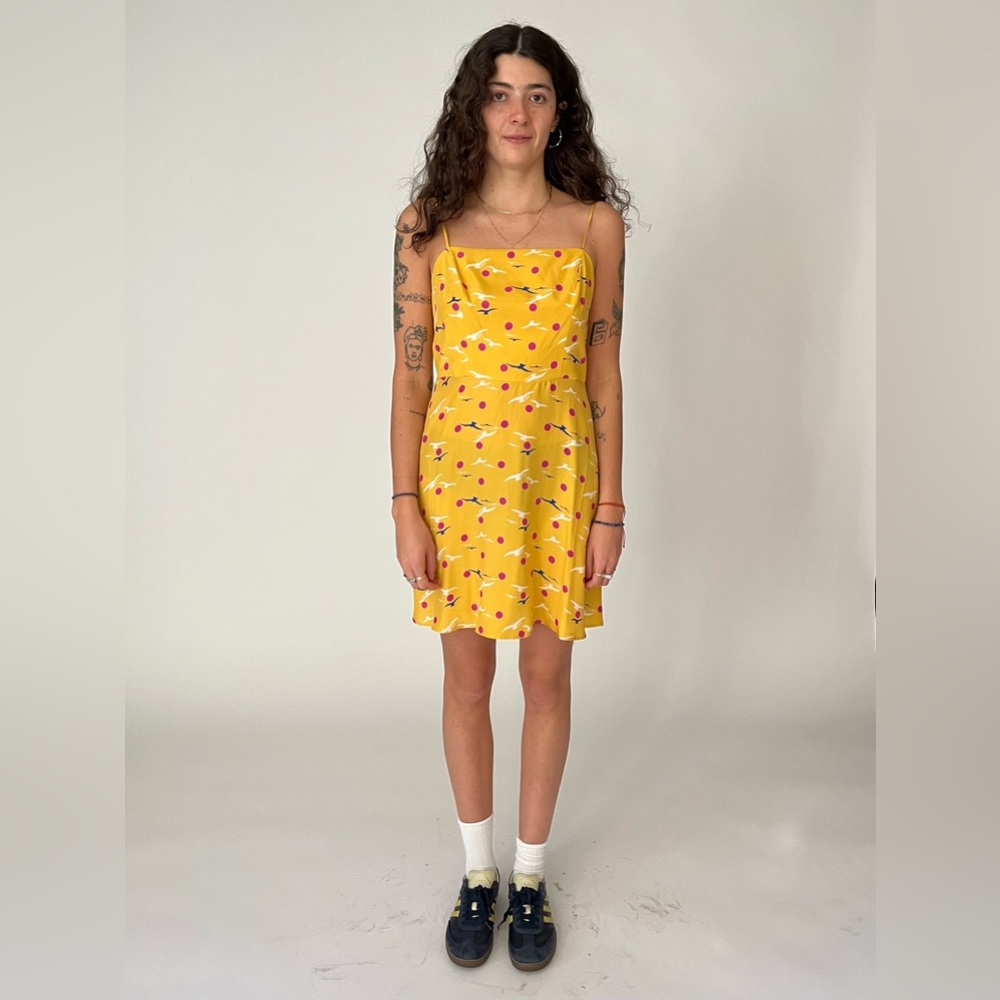 HVN NWT Nora Mini Bias Mini Dress in Yellow Seagull Size 10
